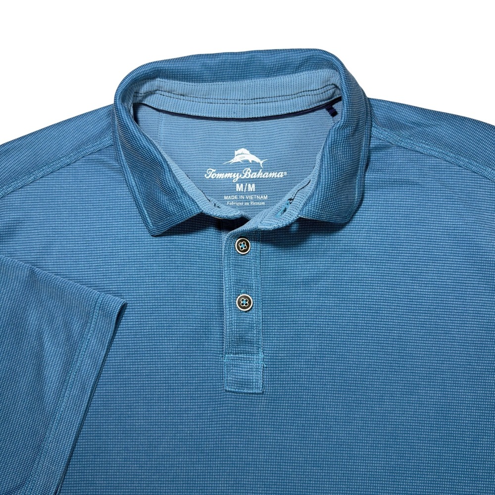 Tommy Bahama Polo Shirt Mens Medium Blue Excellent Tencel Blend Micro Stripe